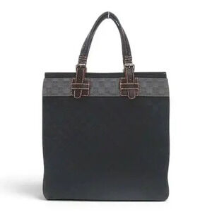 Loewe Anagram Canvas Leather Shoulder Tote Bag Black Gray
